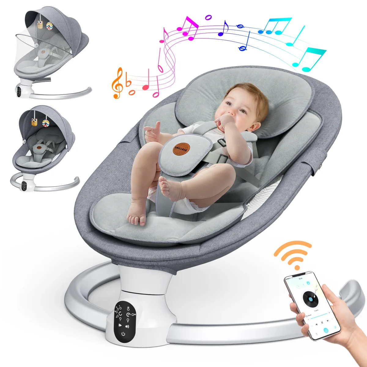 Balançoire électrique bébé grise, 5 angles