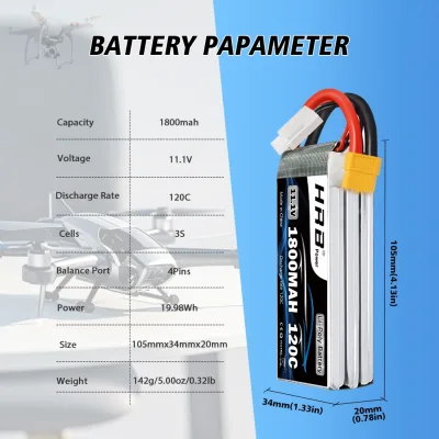 Batterie LiPo 3S 11,1 V 1800 mAh, connecteur XT60 – image 2