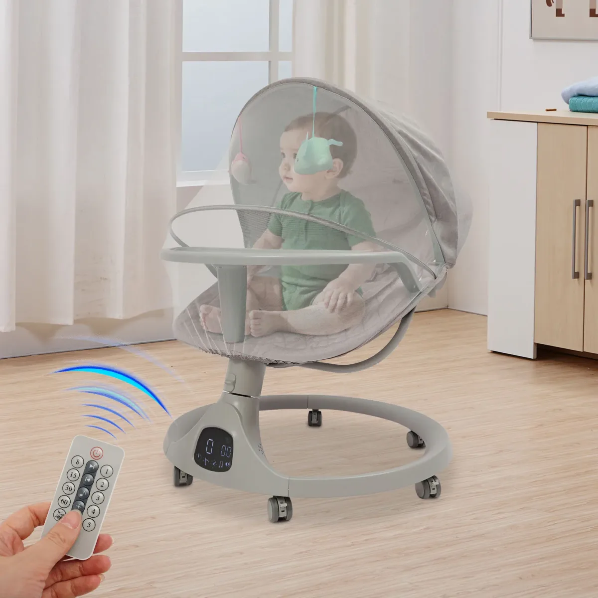 Berceau électrique bébé à bascule gris clair