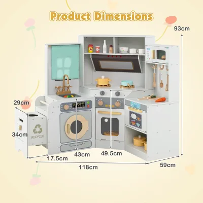 Cuisine d'angle en bois pour enfant, gris et rose – image 3