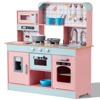 Cuisine en bois pour enfants, rose et blanc