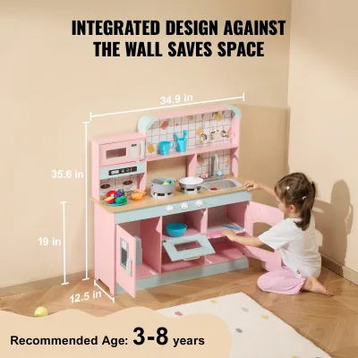 Cuisine en bois pour enfants, rose et blanc – image 3