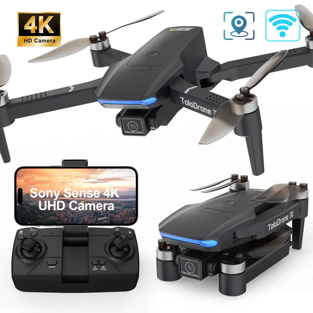 Drone télécommandé avec caméra 4K et GPS