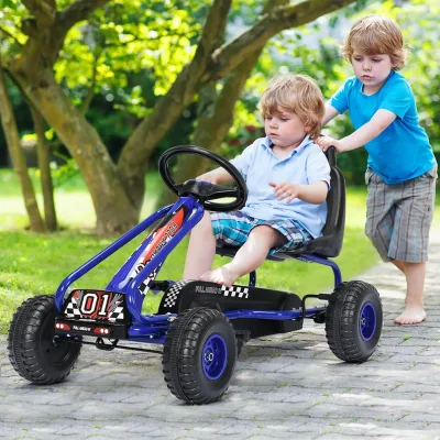 Kart à pédales bleu avec frein à main – image 3