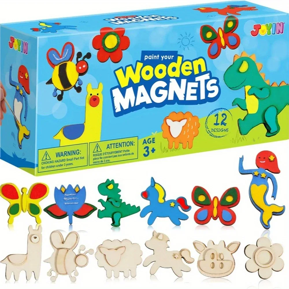 Kit de peinture 12 aimants en bois à décorer