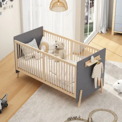 Lit bébé réglable en bois massif bleu – image 2