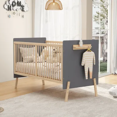 Lit bébé réglable en bois massif bleu – image 3