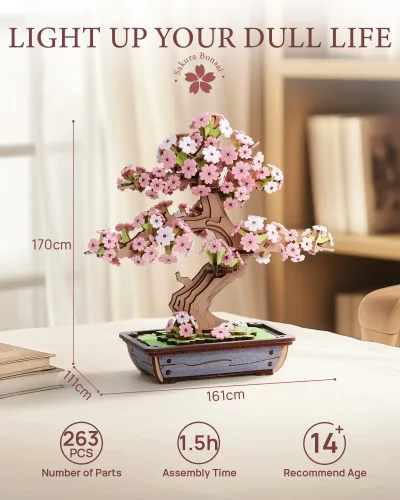 Puzzle 3D en bois, bonsaï sakura – image 2